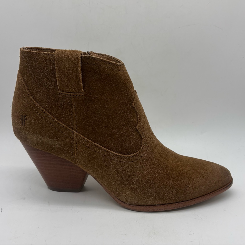 Frye Reina Chunky Heel Western Ankle Bootie Ash Leather Sz 6 Women’s Cowgirl